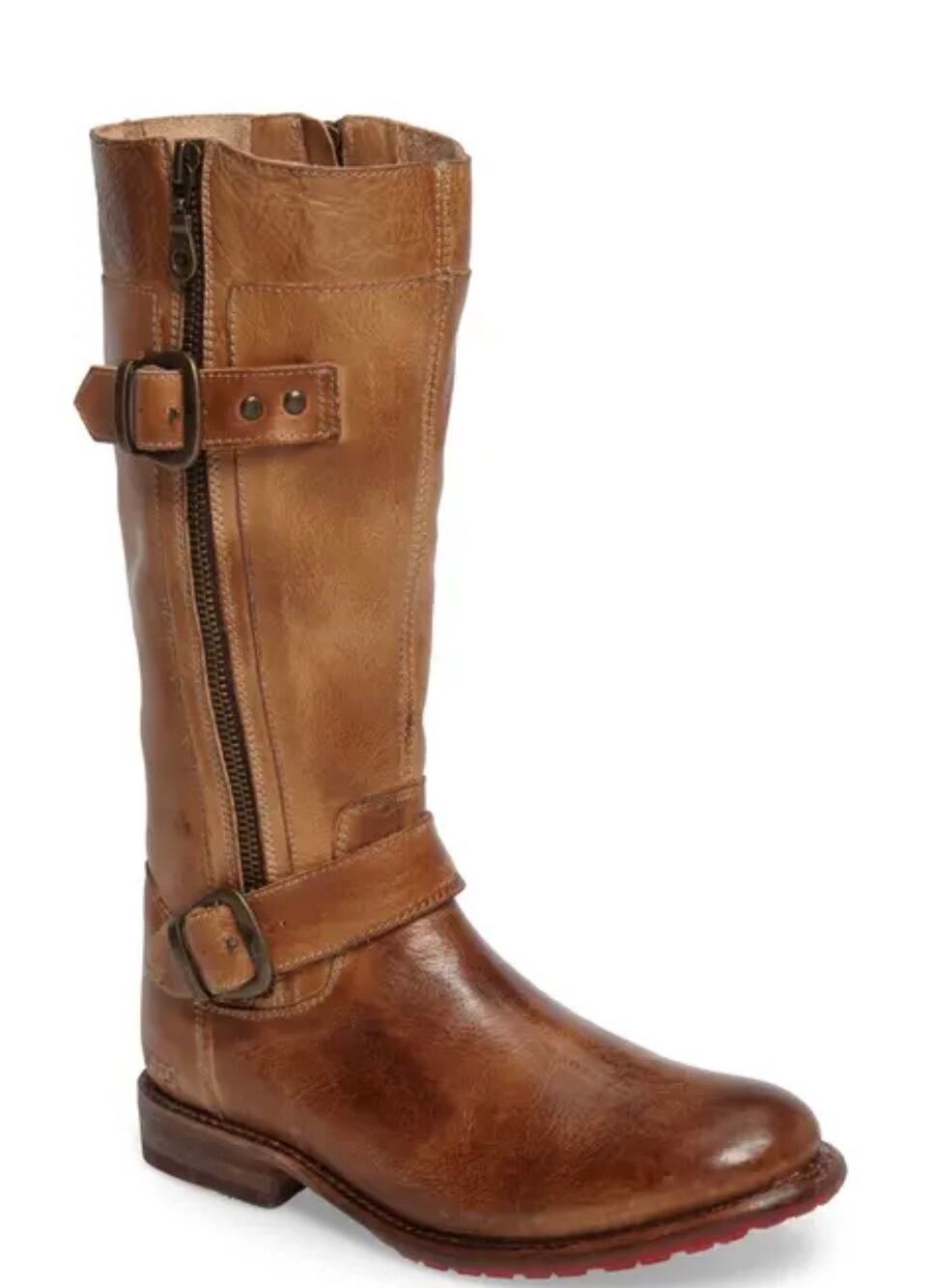 Bed|Stü Gogo Rustic Brown Distressed Leather Moto Boots Womens 8 Zip Buckle